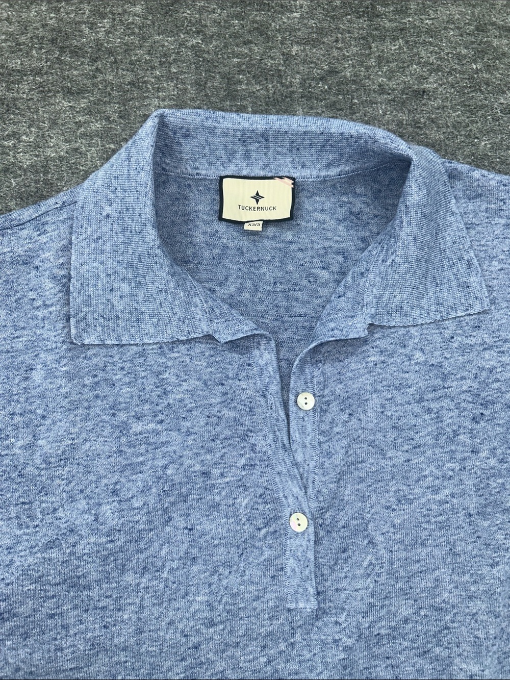 Tuckernuck Women’s Clayton 3/4 Sleeve Knit Polo, Chambray, Size XS/S - Picture 5 of 10